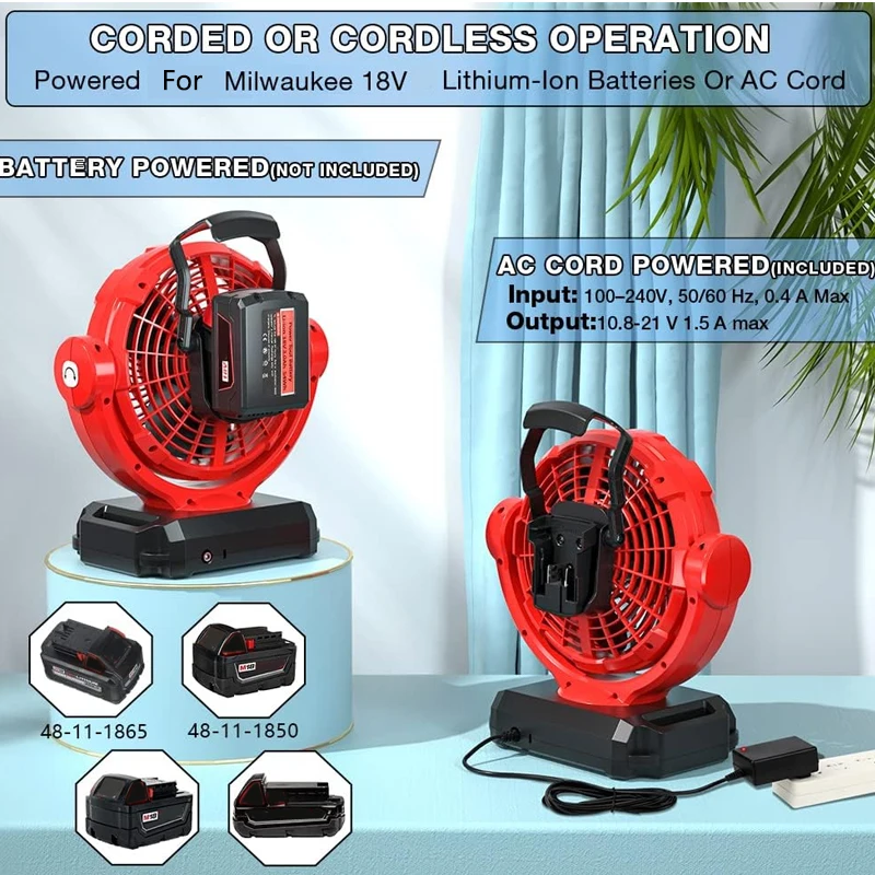Power Tools In Construction - พัดลมไร้สายสําหรับ Milwaukee 18V Li-Ion แบตเตอรี่แบบพกพาก่อสร้าง Camping