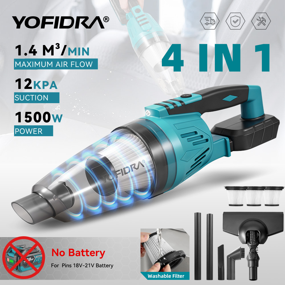 Power Tools Automotive - เครื่องดูดฝุ่นไร้สาย YOFIDRA 1500W 12KPA 4in1 สำหรับทำความสะอาดบ้านและรถยนต์