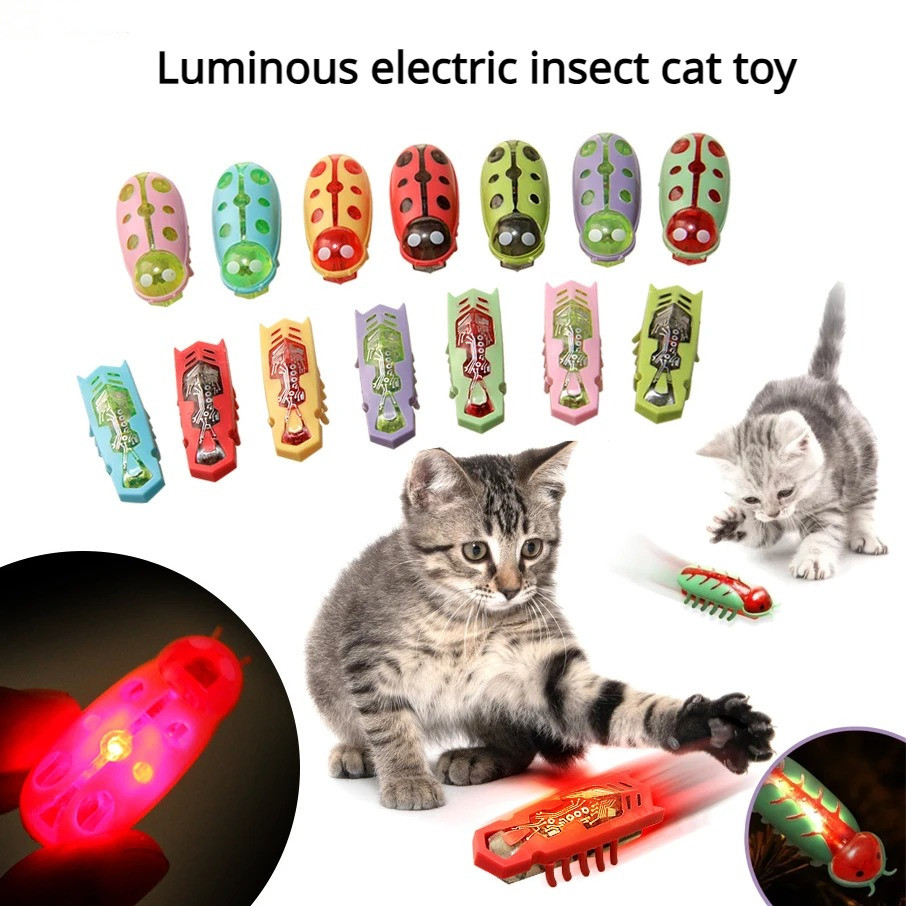 Power Tools Cat - ของเล่นแมว หนอนไฟฟ้าเรืองแสง ของเล่นแมวแบบโต้ตอบ หนู ด้วง กลับหัวอัตโนมัติเพื่อหลบหลีกสิ่งกีดขวาง