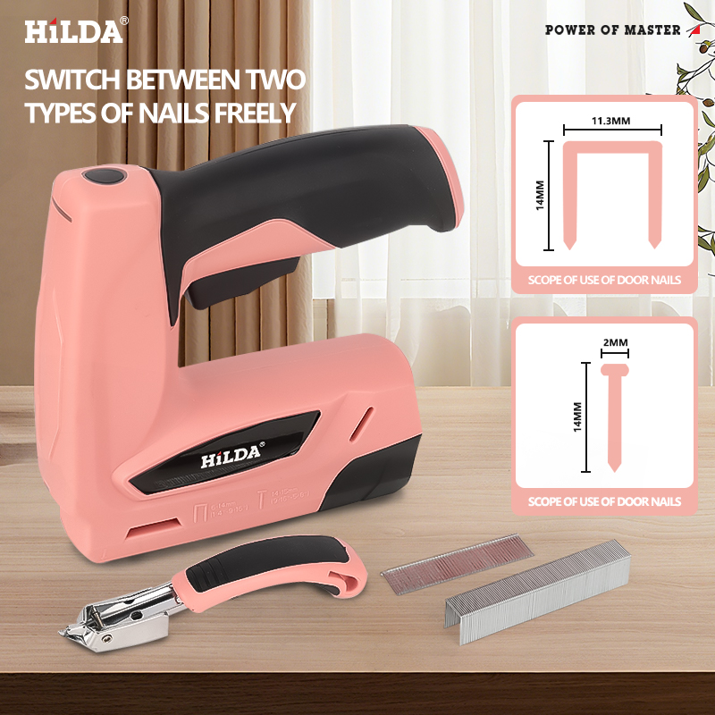 Staple Gun Electric - ปืนยิงตะปูไฟฟ้าไร้สาย HILDA ปืนยิงตะปูไร้สายแบบพกพา ชาร์จด้วย USB ใช้แบตเตอรี่