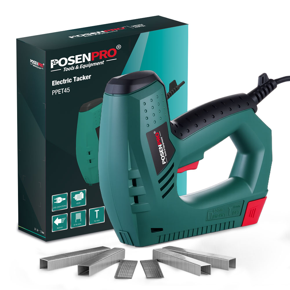 Staple Gun Electric - เครื่องยิงตะปูไฟฟ้าแบบมีสาย 45 วัตต์ พร้อมตะปูและลวดเย็บกระดาษฟรี ใช้สำหรับยึดไม้ ตาข่ายลวด