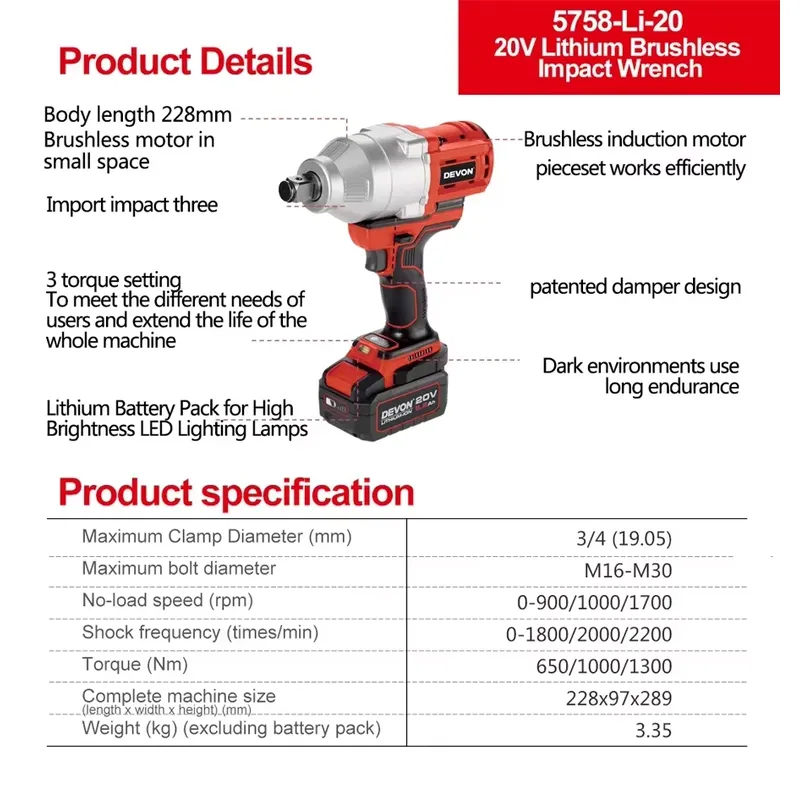 เดวอน ประแจกระแทกไร้สาย 20V แร - Power Tools Battery บทวิจารณ์และราคา